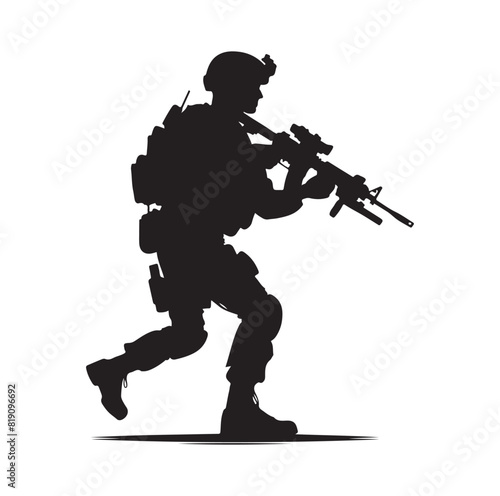 Soldier silhouette on a white background. Special army force wearing uniforms. Soldiers standing with assault rifles silhouette.armies with anonymous faces. infantry silhouette collection.