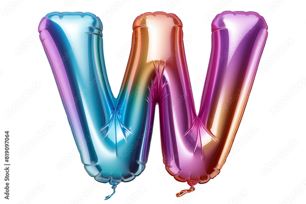Alphabet letter W made of Foil Balloon on Transparent PNG Background, Rainbow Gradient Color Alphabet letter W made of Foil Balloon on Transparent PNG Background, Rainbow Gradient Color