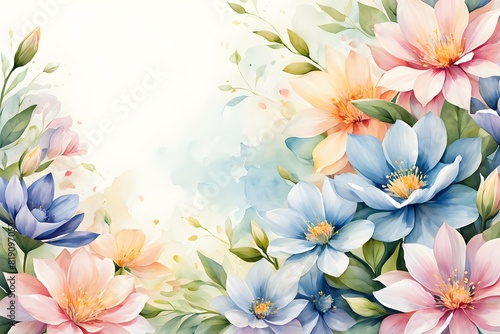 Flower and floral soft pastel watercolor background. wedding invitation floral frame element