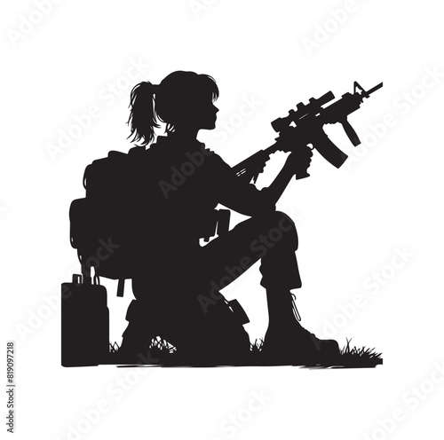Soldier silhouette on a white background. Special army force wearing uniforms. Soldiers standing with assault rifles silhouette.armies with anonymous faces. infantry silhouette collection.
