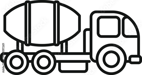 Black and white vector illustration of a concrete mixer truck for construction themes