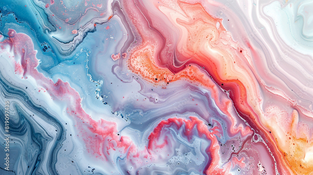 Whimsical marble painting with pastel and light colors.