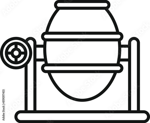 Simplified black line drawing of a classic cement mixer icon on a white background