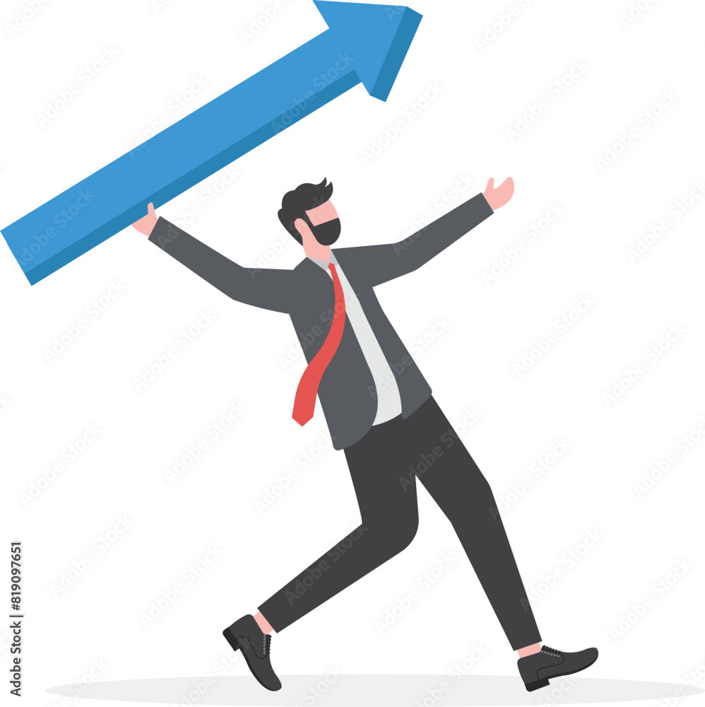Growth mindset. Businessman throws red arrow from head
