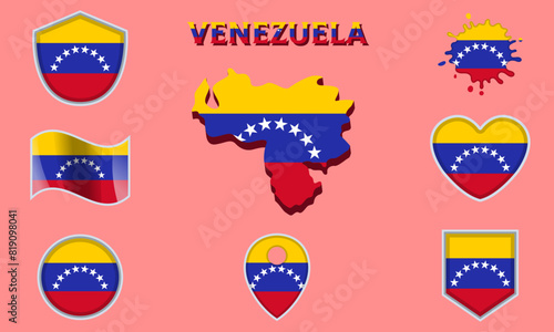 Free Download Collection of flat national flags of Venezuela with map - GFXLoad
