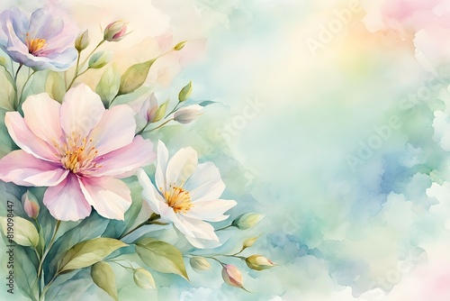 Flower and floral soft pastel watercolor background. wedding invitation floral frame element