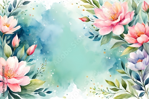 Flower and floral soft pastel watercolor background. wedding invitation floral frame element photo