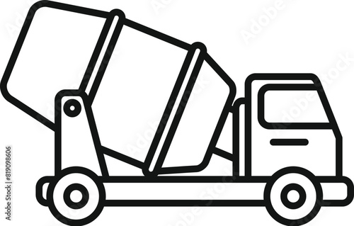Black and white line drawing of a concrete mixer truck, suitable for icons and logos