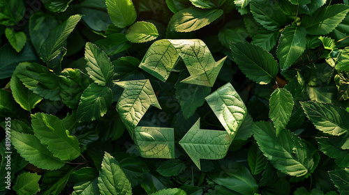 a symbol of waste recycling with green leaves. environmental protection concept.