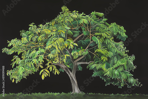 Black locust (Robinia pseudoacacia) (Colored Pencil) - North America - Fast-growing deciduous trees with fragrant white flowers and thorny branches. They are used for timber and erosion control photo
