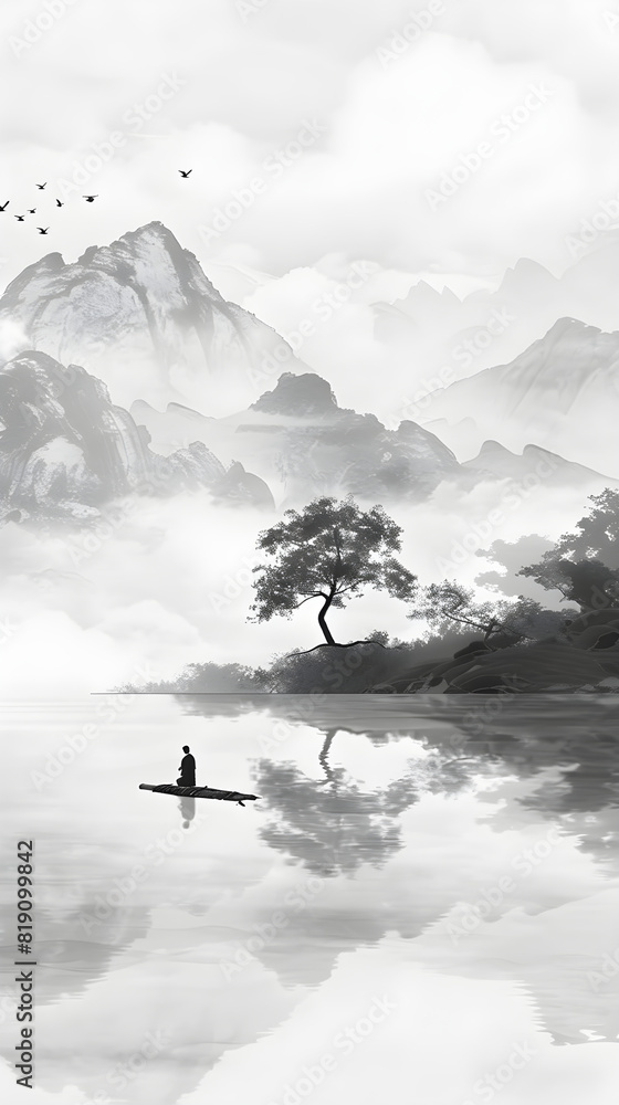 Embracing Emptiness: A Stark Monochromatic Landscape Echoing the Zen Concept of Xu