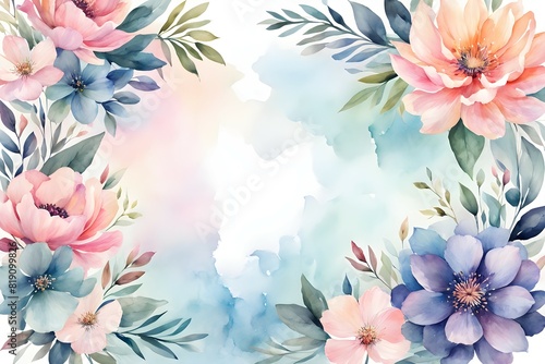 Wallpaper Mural Flower and floral soft pastel watercolor background. wedding invitation floral frame element Torontodigital.ca