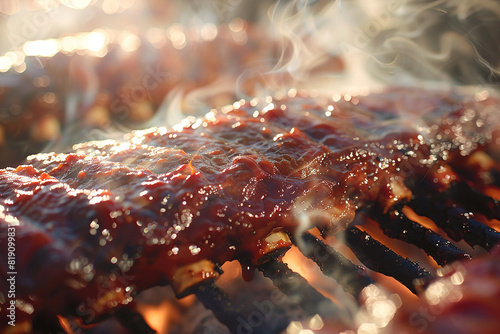 Barbecue smoky ribs on grill generated.Ai