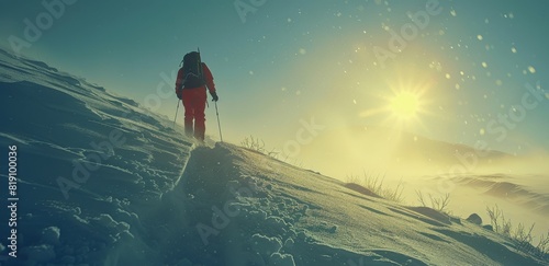 Woman Skiing Down Snowy Mountain