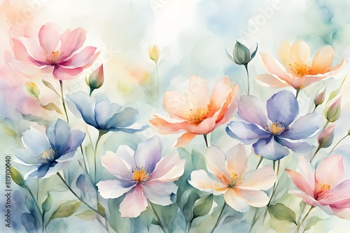 Flower and floral soft pastel watercolor background. wedding invitation floral frame element