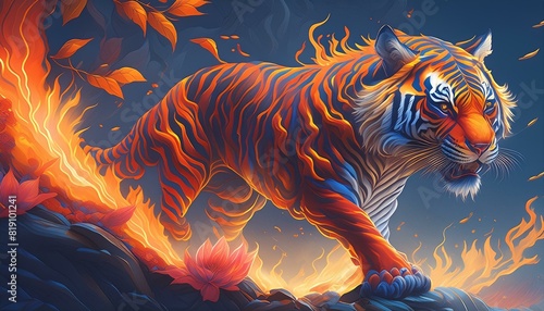 a chinese tiger fire tiger  tattoo concept