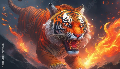 a chinese tiger fire tiger  tattoo concept