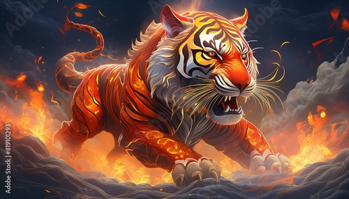 a chinese tiger fire tiger, tattoo concept