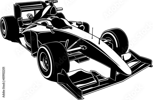 Formula 1 car isometric view black vector icon isolated on a transparent background.