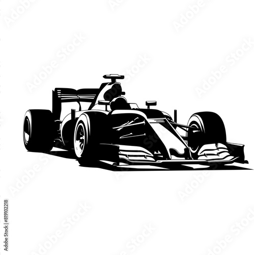 Formula 1 car isometric view black vector icon isolated on a transparent background.