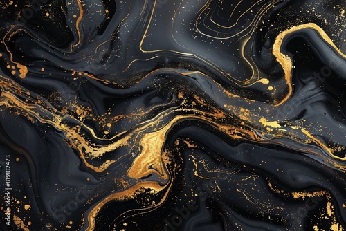 Wallpaper Mural liquid black marble adorned with luxurious gold textures, elegance and sophistication, a mesmerizing fusion of fluidity and richness. Perfect for backgrounds fashion Torontodigital.ca