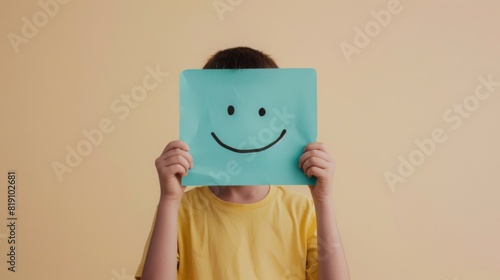 Child Holding Smiley Face Paper photo