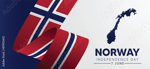 Norway Independence Day flag ribbon 7 June vector poster
