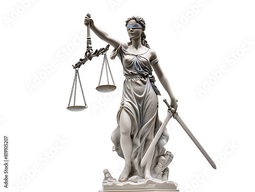  A statue of Lady Justice cut out transparent isolated on white background PNG file artwork graphic design.