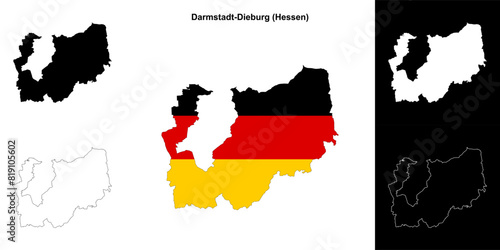 Darmstadt-Dieburg (Hessen) blank outline map set
