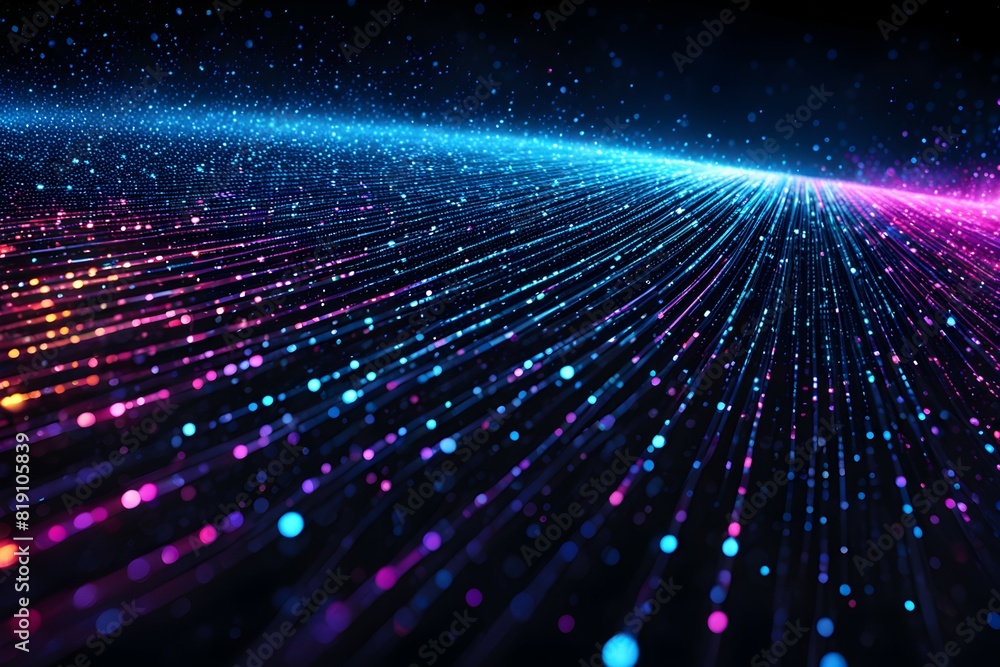 Futuristic data technology background. with neon lights and glowing orbs