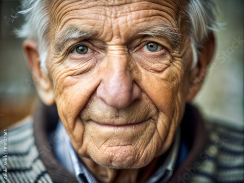 "Content Elderly Person": A close-up portrait of an elderly person with a content and peaceful demeanor, reflecting wisdom and experience.