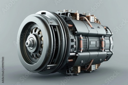 3d render of electric motor isolated on grey background,