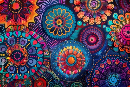 mandala circles geometric patterns vibrant colors intricate detailed digital illustration backgrounds 