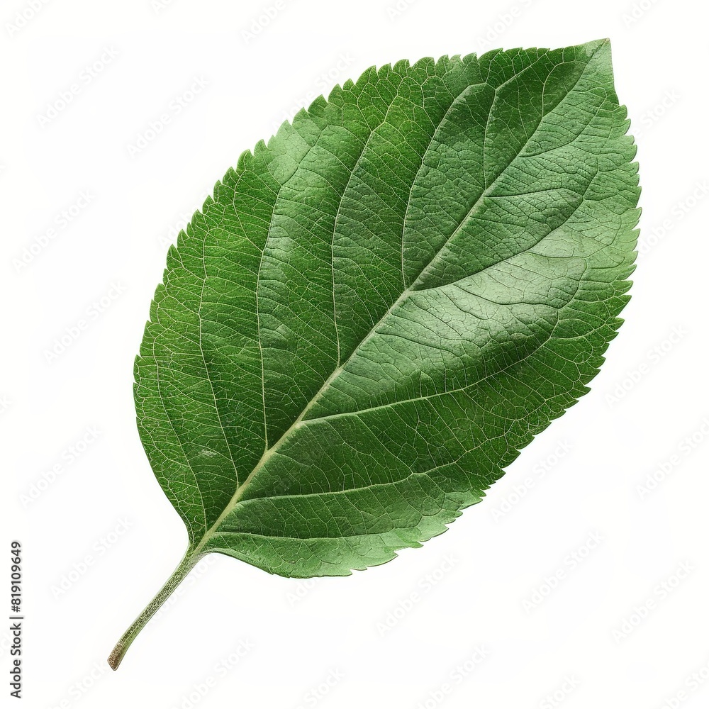 Obraz premium A photo of Apple leaf on the branch , super realistic , single object on center , Di-Cut PNG style , isolated on white background
