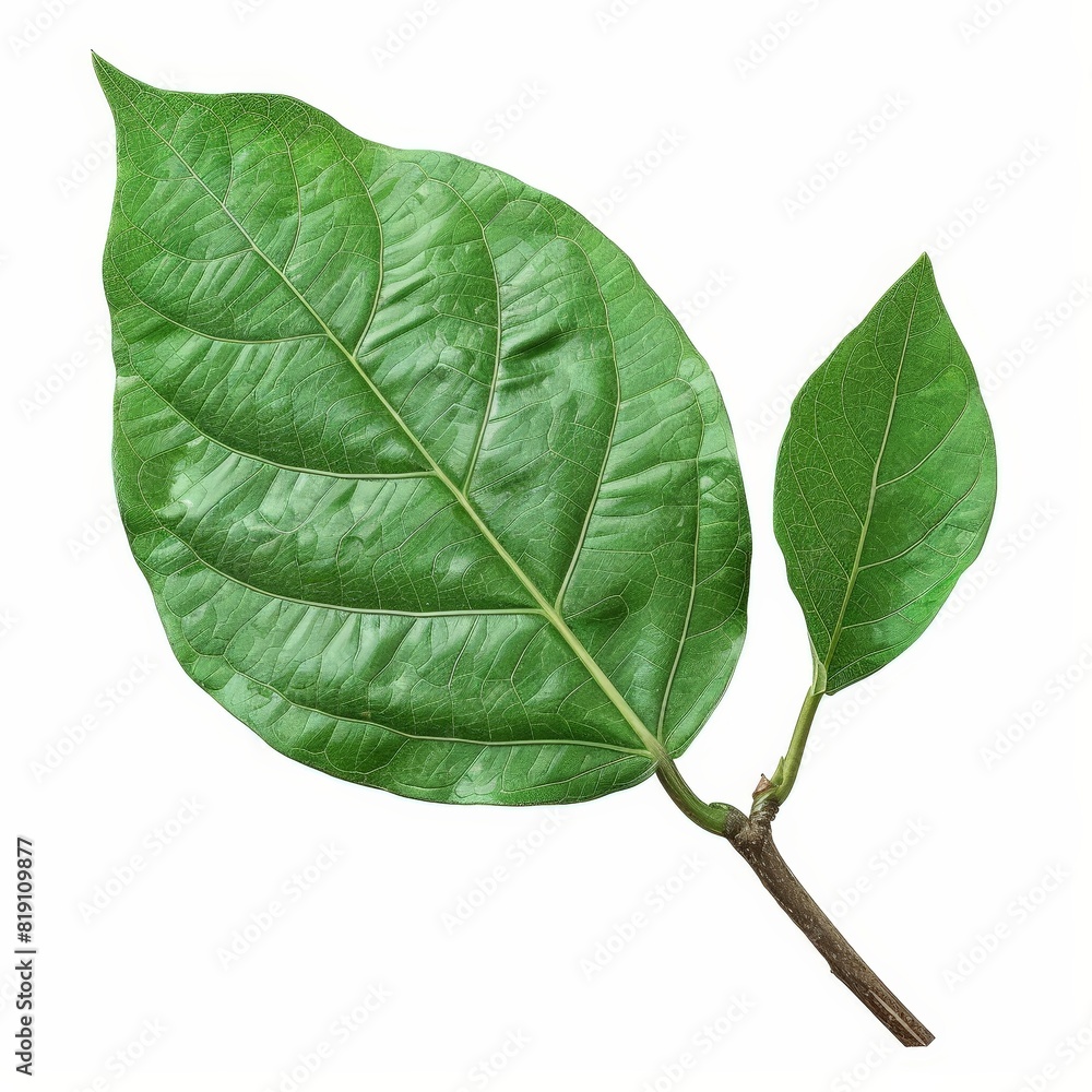 Obraz premium A photo of Drumstick leaf on the branch , super realistic , single object on center , Di-Cut PNG style , isolated on white background
