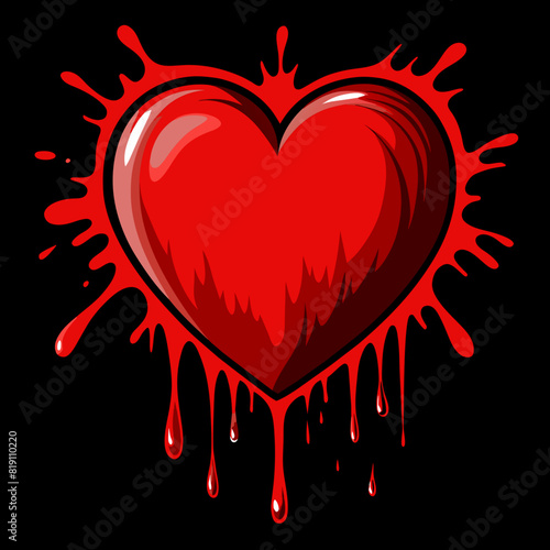 blood-red human heart with blood streaks on a stark black background. Designed for those seeking a terrifying centerpiece for T-shirts, tattoos, and posters