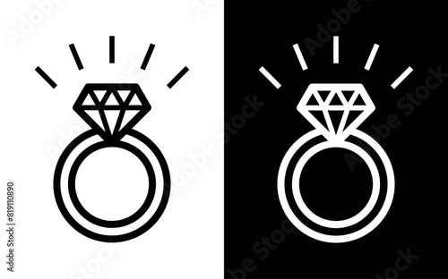 Diamond ring icon. Jewelry symbol of decoration, wealth, glamor or wedding. Gold ring with a precious stone.