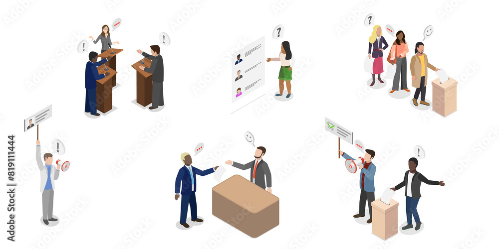 3D Isometric Flat  Illustration of Political Election Process , Debates and Democratic Voting