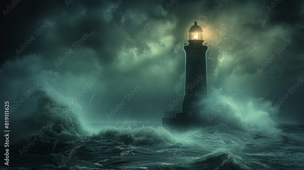 lighthouse at sea during a storm lighthouse at sea during a storm