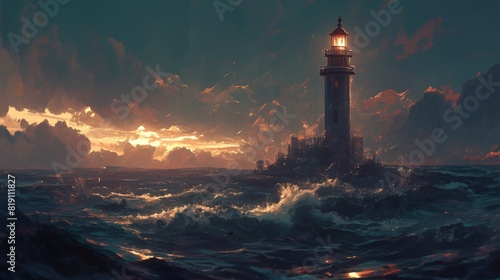 lighthouse at sea during a storm © Aliaksei