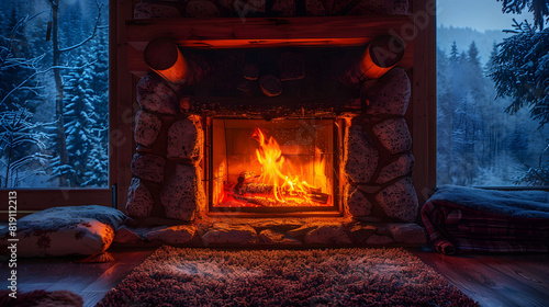 A vibrant contrast of warm firelight illuminating cozy fireplaces and wild forest fires burning with untamed light