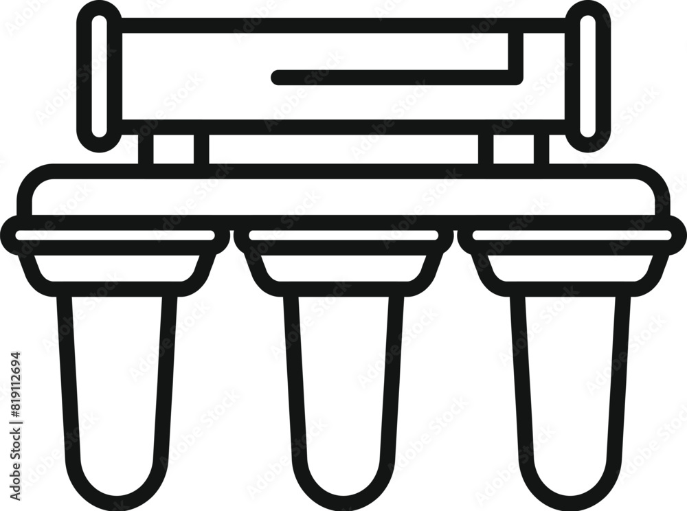 Vector illustration of a modern water filtration icon in line art style, depicting a purification filter system for clean and safe drinking water