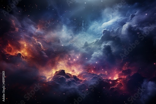 Galaxy space background with orange light and clouds