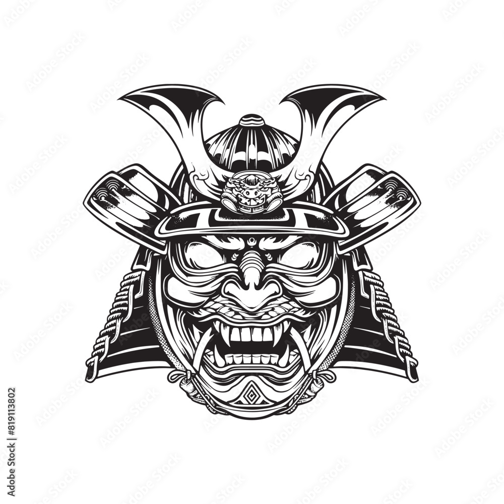 Japanese samurai helmet vector illustration isolated on white background Japanese samurai helmet vector illustration isolated on white background