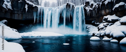 Landscape Frozen Waterfall in Winter Capture the frozen