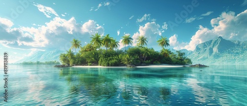 Dreamy tropical island, panoramic vista, radiant colors, ample copy space, peaceful paradise for relaxation 8K , high-resolution, ultra HD,up32K HD