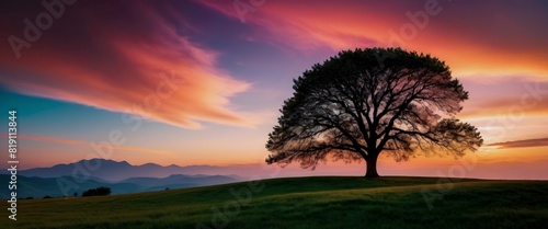 Landscape Lone Tree Silhouetted against a Colorful Sky © Panuwat