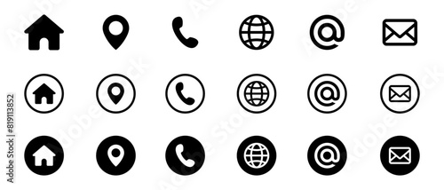 Illustration Vector Graphic of contact design template. company connection business card curriculum vitae icon set. Phone, website, address, location and mail logo symbol sign pack.