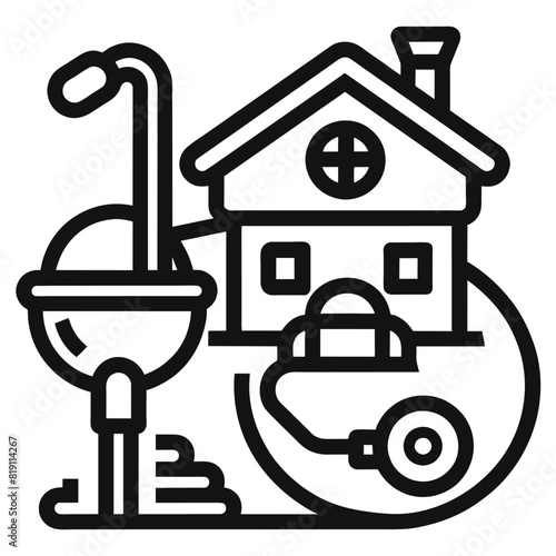 Drain cleaning line icon, plumbing service and household repair, clogged pipe vector icon vector