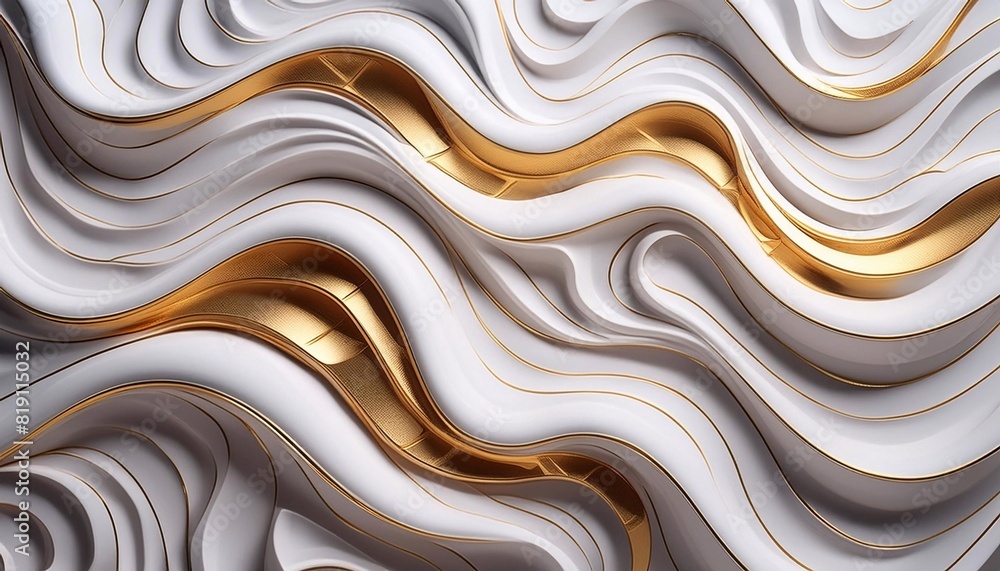 Fototapeta premium abstract background white marble and gold stripes, top view. 